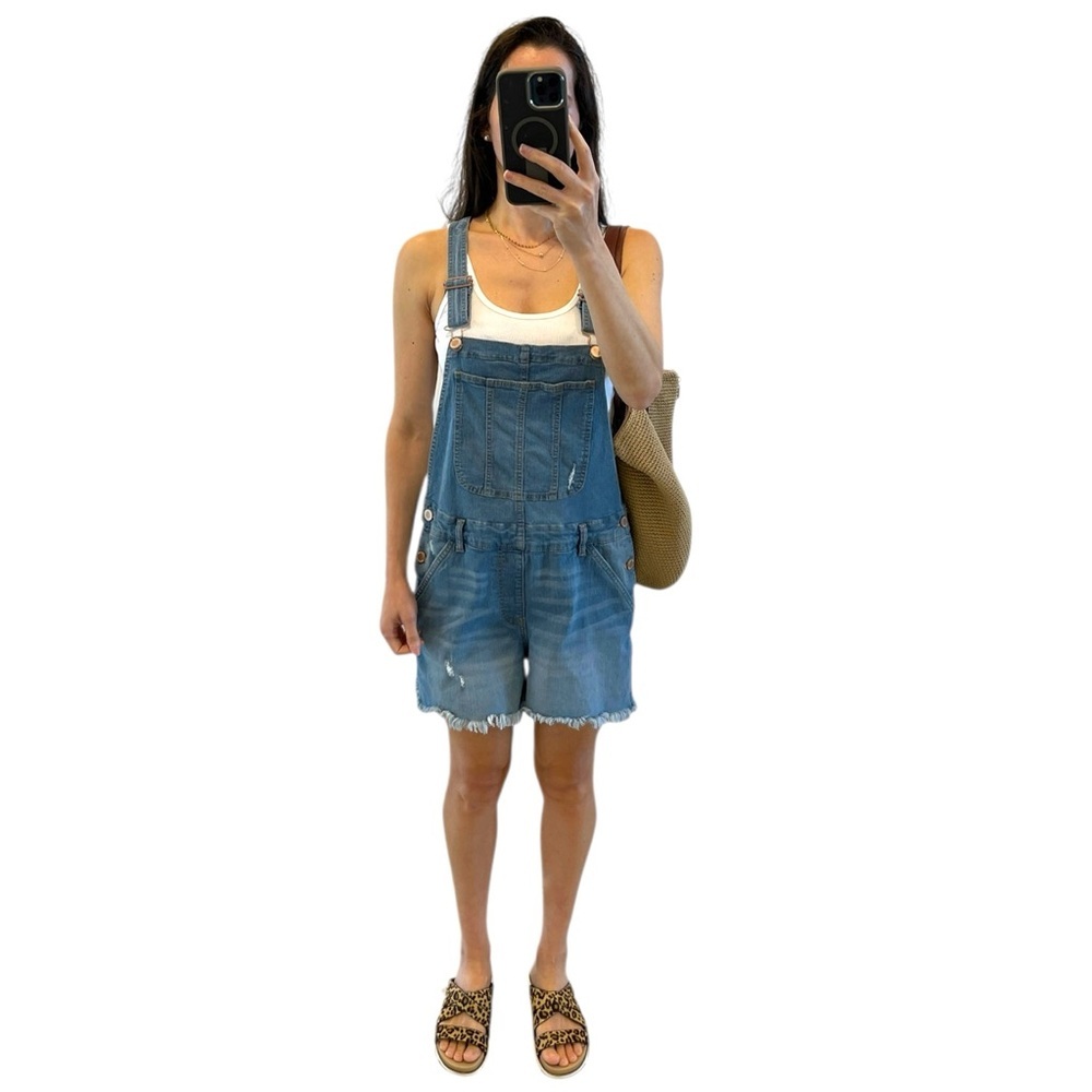 Jordache blue short Overalls Dress size L distressed style